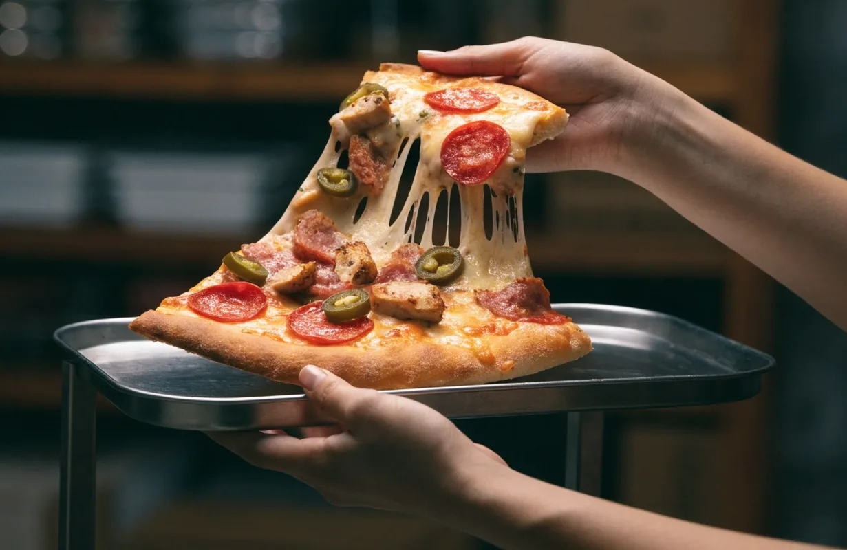 Pepperoni and chicken pizza with cheese